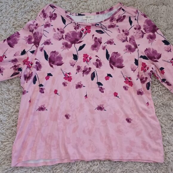 Style & Co Women's 3X Pink Floral Supima Cotton Top Blouse 3/4 Sleeve Plus Size - Picture 1 of 8